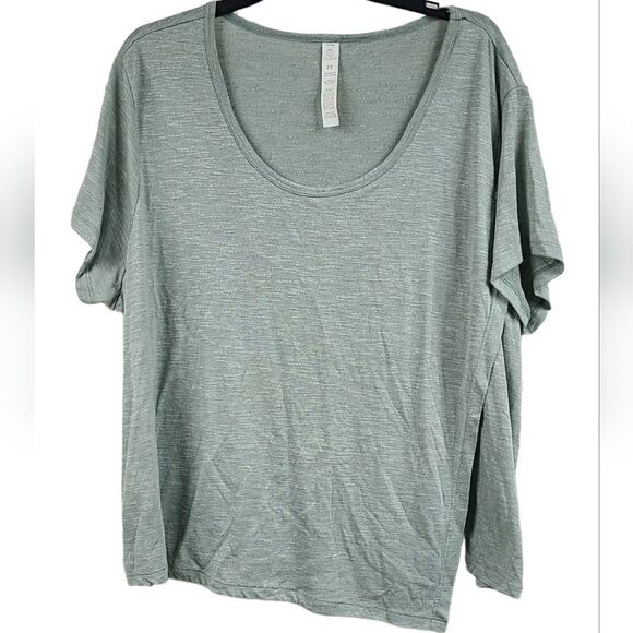 Balance Collection Yoga Short Sleeve Tee Slub Knit Mint Green Wrap Front Workout - Picture 1 of 7